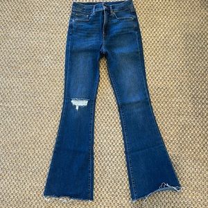 Express Flare High Rise Distressed Hem Jean 8 Long